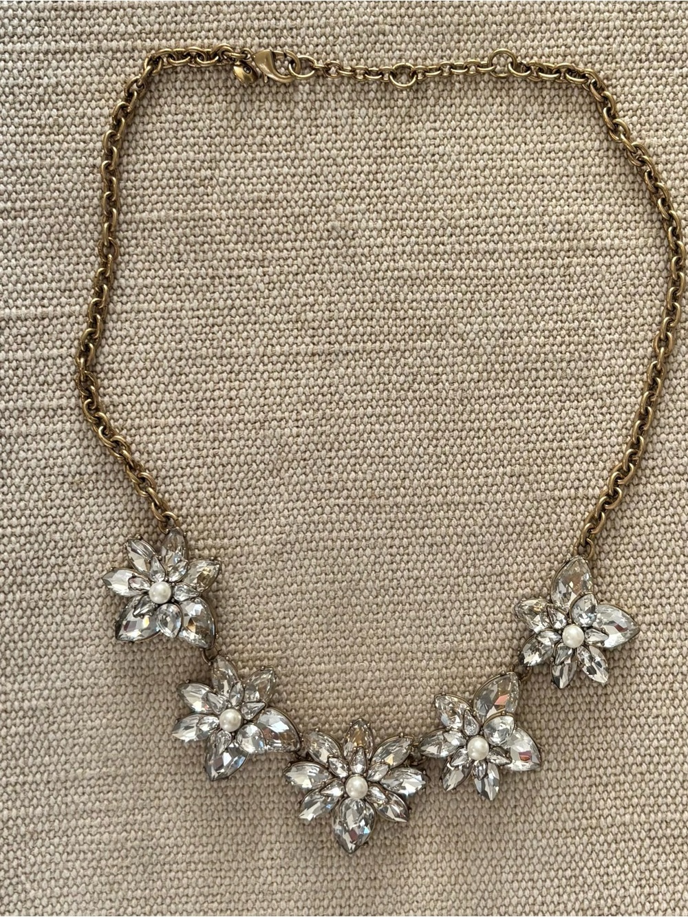 J. Crew - Gold Floral Crystal Statement Necklace in Clear/White